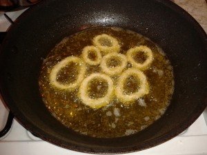 Squid rings being fried