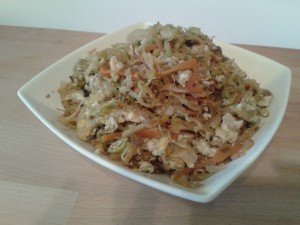 Fried cabbage with eggs.