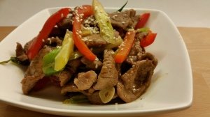 stir fried lamb- for Chinese New Year green and red are auspicious colours