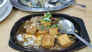 Hot plate Tofu with minced meat and and egg.
