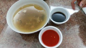 Soy source,  chllie sauce and soup