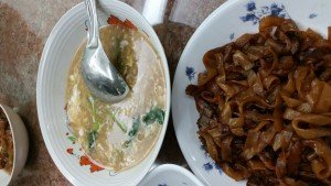 Tua pan key teow- fried- flat rice noodles (right)and the sauce (left)!