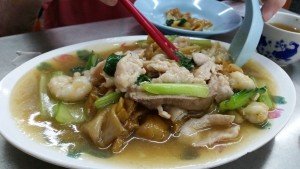 Tua pan koay teow - fried flat rice noodles with sauce.