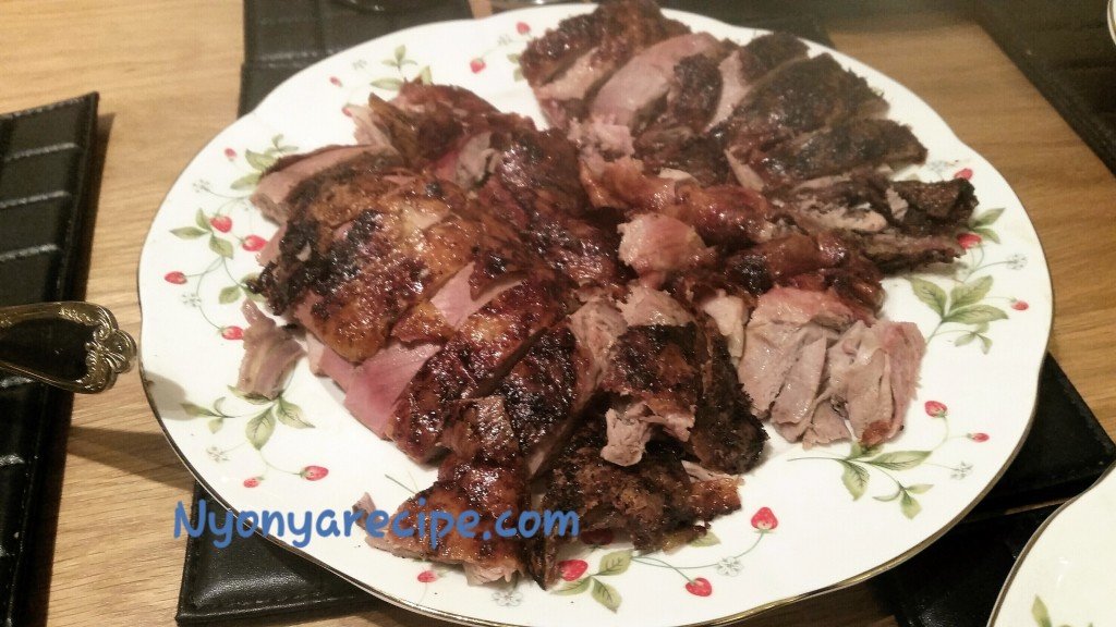Roast Duck served with my own chili sauce, plum sauce, soy sauce and all the garnishing .( see phot on top).
