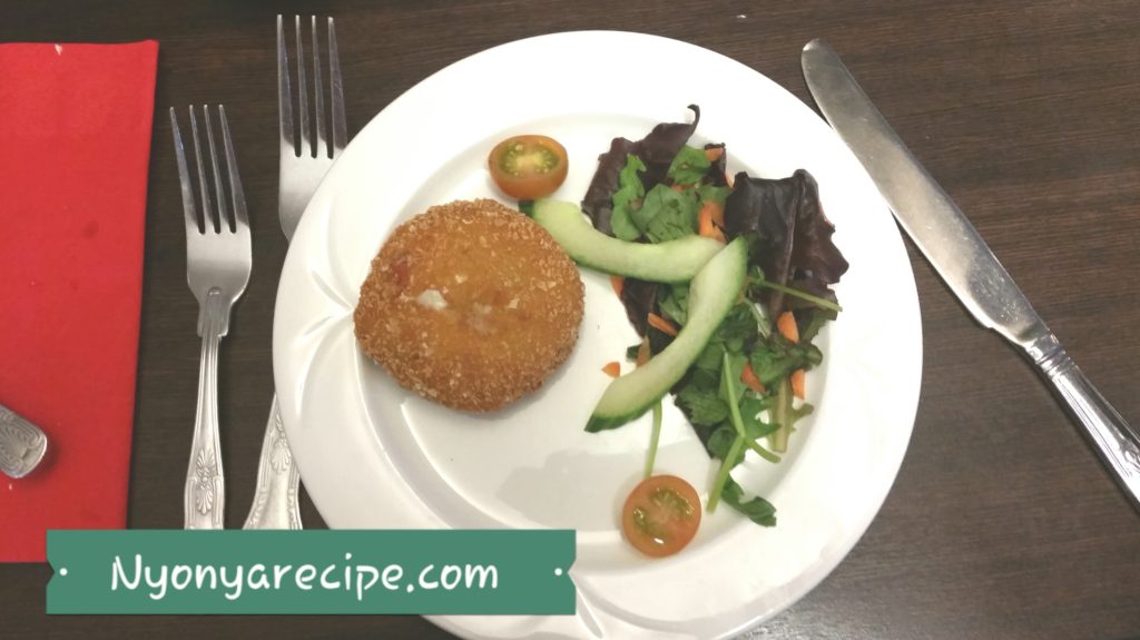 Fish Cake - nice and crisp and served with a side salad.
