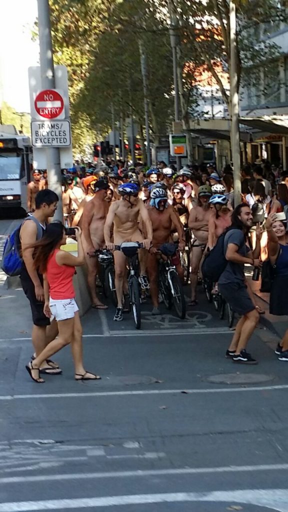 cyclists, nude, Melbourne, 